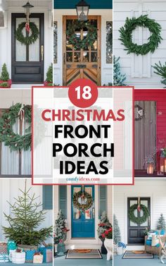 christmas front porch decorating ideas with wreaths and pine cones on the door,