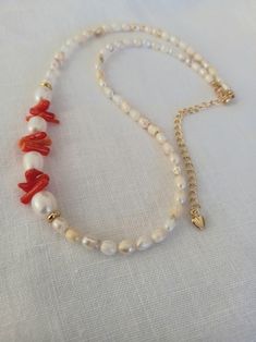 Pearl Necklace Freshwater Pearl Necklace Coral Necklace Natural Stone Necklace Gift for Her Mothes Day Gift Valentinas Day Gift - Etsy Gift Pearl Necklace With Natural Stones, Pearl Necklace With Natural Stones For Gift, Elegant Orange Pearl Necklace Gift, Gift Coral Beaded Pearl Necklace, Coral Beaded Pearl Necklace As Gift, Pearl Necklace With Colorful Beads For Gift, Coral Single Strand Jewelry Gift, Coral Single Strand Jewelry As Gift, Coral Single Strand Jewelry For Gift