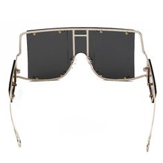 Celebrity Inspired design. Featured gold metal hardware, nose pads, oversized design. UVA/UVB protection Modern Metal Frame Shield Sunglasses For Parties, Gold Anti-reflective Sunglasses For Parties, Modern Gold Metal Sunglasses, Modern Gold Shield Sunglasses With Glass Lenses, Modern Gold Shield Sunglasses With Metal Frame, Modern Gold Shield Sunglasses With Glass, Gold Polarized Shield Sunglasses For Party, Gold Shield Sunglasses With Polarized Lenses For Party, Gold Shield Sunglasses With Uv Protection And Square Frame