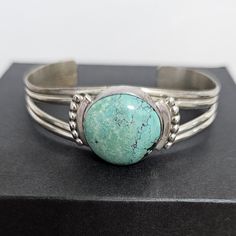 Vintage Sterling Silver And Turquoise Cuff Bracelet Cuff Can Be Adjusted Sterling Silver Signed Turquoise Bracelet Cuff, Turquoise Cuff, Vintage Sterling Silver, Blue And Silver, Cuff Bracelet, Cuff Bracelets, Vintage Jewelry, Cuff, Women Jewelry