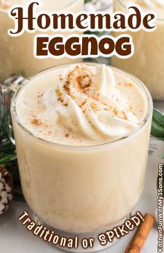 homemade eggnog in a glass with cinnamon on top