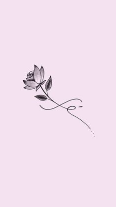 a black and white drawing of a rose on a pink background