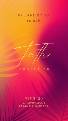 an event poster with palm leaves and the words faith sunsets so written on it