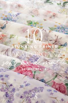 flowers and butterflies are featured in this image with the words, 10 stunning prints floral origa