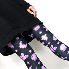 "It's Halloween everyday with my spoopy leggings. Soft, stretchy, and moisture wicking. You can work out in these, or not... * comfortable four-way stretch * READ SIZE INFO BELOW * close, body con fit * high yoga waist * design based off my love for Bats & Halloween * some colors may have contrast stitching * 82% polyester, 18% spandex * custom printed to order, allow approx 3-5 for your item to be made ♥ My design is the original I drew. Don't be fooled by people stealing my photos for chea Plus Size Pastel Goth, Plus Size Alt Fashion, Slytherin Fashion, Clothes Reference, Bats Halloween, Halloween Everyday, Cute Leggings, Custom Socks, Character Inspo