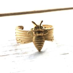 Moth Ring Vintage Bee Ring Gold Insect Bug Ring Fairy Ring | Etsy Adjustable Metal Butterfly Ring, Handmade Adjustable Butterfly Ring, Whimsical Adjustable Gold Rings, Adjustable Gold Whimsical Rings, Adjustable Nickel-free Butterfly Ring, Unique Adjustable Open Butterfly Ring, Moth Ring, Bug Ring, Fairy Ring