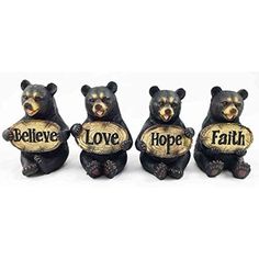 three bears holding signs that say love, hope, and faith