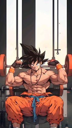 a man sitting on top of a bench holding a barbell in front of him