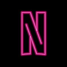 the letter n is neon pink against a black background, and it appears to be made up of thin lines