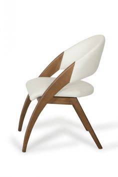 an upholstered chair with wooden legs and white leather seat padding, designed to look like a plane