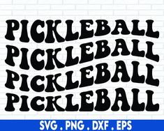 the words pickleball and baseball are in black on a white brick wall background