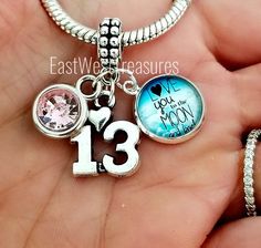 13th birthday girl-13th birthday charm bracelet necklace keychain-Personalized Birthday Jewelry gift Birthday Charm Bracelet, 13 Birthday, Number 13, Designer Bracelet, Birthday Jewelry, Diy Charm Bracelet, Girl Jewelry, 13th Birthday