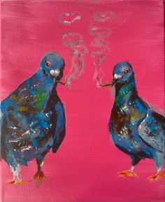 Pink background colorful pigeons smoking weed Pigeon Acrylic Painting, Poussin Painting, Pigeons Painting, Pigeon Painting, Pigeon Drawing, Pigeon Illustration, Pigeon Tattoo, Pigeon Art, Oil Pastels Painting