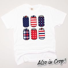 Calling all American girls, women with USA pride, and the babes, wives, and fiances who love the RED, WHITE & BLUE ! Our bold and patriotic clothing & apparel choices are exclusively designed for the ladies; who's ready to celebrate this fun & festive July 4th Holiday. Let your patriotism sparkle with our limited 4th of July clothing! 6.1 oz./yd² (US), 10 oz/L yd (CA), 100% ring spun cotton, 20 singles Garment-dyed soft ring spun fabric Relaxed fit Topstitched, classic width, rib collar Twill ta Patriotic Summer T-shirt With Custom Print, White Americana T-shirt For 4th Of July, Patriotic Pre-shrunk Shirt For 4th Of July, Patriotic Summer Shirt Made In Usa, White Americana T-shirt With American Flag, White Tops With American Flag Print For Veterans Day, Patriotic American Flag Shirt For Labor Day, Patriotic Shirt With Flag Print For Labor Day, White American Flag Shirt For 4th Of July