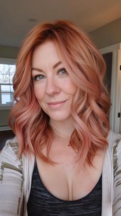 32 Cherry Blonde Hair Color Ideas To Rock This Season’s Hottest Trend Medium Length Blonde Hair With Pink, Unique Hair Color Ideas For Blondes Rose Gold, Medium Rose Blonde Hair, Strawberry Blond And Pink Hair, Cherry Blonde, Light Pink Blonde Hair Rose Gold, Copper Blonde Hair