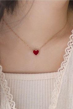 Korean Necklace, Cute Jewellery, Jewelry Anklets, Cute Necklaces, Red Heart Necklace, Neck Pieces Jewelry, Pretty Jewelry Necklaces, Modern Jewellery, Korean Jewelry