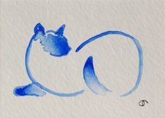 a drawing of a blue cat on white paper