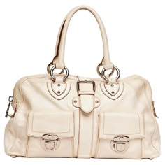 COLOR: Cream MATERIAL: Leather MEASURES: H 15” x L 16” x D 5” DROP: 6” CONDITION: Good - stains, scuffs, indentations, rubs to the bottom. Light signs of use. Discoloration. Made in Italy Bottom Light, Marc Jacobs Handbag, Cream Bags, White Handbag, Fancy Bags, Woman Bags Handbags, Marc Jacobs Bag, Pretty Bags, Pocket Top