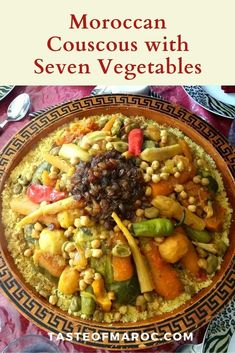 moroccan couscous with seven vegetables in a bowl