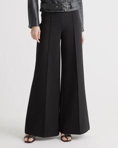 Ultra-Stretch Ponte Super Wide Leg Pant - Petite (30" inseam) Super Wide Leg Pants, Sophisticated Office, Ponte Fabric, Silk Cami, Stylish Pants, Ponte Pants, Quarter Zip Sweater, Wide Leg Pant, Quince