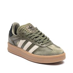 Leather Skate Shoes With Three Stripes For Streetwear, Sporty Leather Skate Shoes With Three Stripes, Leather Sporty Skate Shoes With Three Stripes, Retro Leather Sneakers With Three Stripes, Trending Shoes For Women, Adidas Gazelle Green, Olive Green Adidas, Mom Fits, Staple Shoes