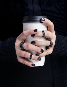 These matte black rings are a bold alternative to those delicate stacking rings you've seen.  SIZE 8.5 or 9. Delicate Stacking Rings, Tori Vega, Jade West, Midi Ring Set, Stacking Ring Set, All I Ever Wanted, Cat Valentine, All Black Everything, Knuckle Rings