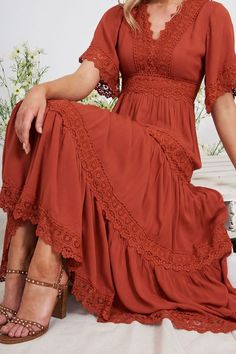 Rust Orange Outfits Female, Helvetica Font, Maxi Dress Outfit, Summer Soiree, Sitting Pretty, Font Family, Trim Detail, Modest Dresses, Font Size