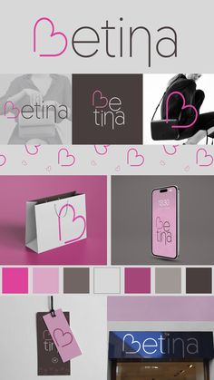 the logo for betina is displayed in pink and gray