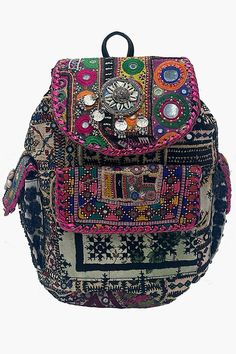 Mirror work Traditional Multicolor Backpack For Travel, Multicolor Bohemian Backpack For Everyday Use, Bohemian Multicolor Backpack For Everyday Use