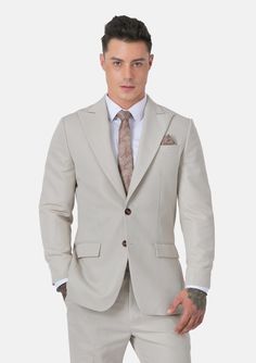 Eldridge Ivory Cotton Suit - SARTORO Classic Beige Suit For Formal Occasions, Classic Beige Suits For Formal Occasions, Classic Beige Formal Suit, Beige Classic Formal Suits, Beige Formal Suits, Luxury Beige Formal Suits, Classic Cream Suit For Business Casual, Classic Cream Suits For Business Casual, Classic Beige Double Breasted Suit For Office