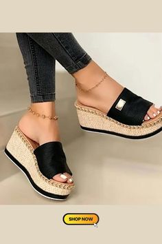 Women's Platform Espadrilles Wedge Slippers, Solid Color Lightweight Non-slip Slides Shoes, Comfortable Open Toe Shoes Casual Wedge Sandals With Thick Bottom, Casual Wedge Sandals With Thick Bottom And Round Toe, Spring Comfortable Wedge Heel Platform Slippers, Casual Round Toe Platform Wedge Sandals, Casual Beach Wedge Sandals With Thick Bottom, Spring Comfortable Platform Slippers With Wedge Heel, Summer Slip-on Wedge Sandals With Thick Bottom, Thick Bottom Slip-on Wedge Sandals For Summer, High Heel Platform Slippers For Beach With Thick Bottom