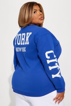 Available In Cobalt Blue. Sweatshirt Crew Neck Long Sleeve Front/Back Screen Detail Stretch Disclaimer Print Placement May Vary 50% Cotton 50% Polyester Imported | New York City Sweatshirt in Cobaltblue size Small by Fashion Nova City Sweatshirt, Blue Sweatshirt, Graphic Tees Women, Cobalt Blue, Cobalt, Fashion Nova, York City, New York City, Graphic Tees