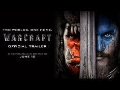 a movie poster for warcraft the official trailer starring two men with blue painted faces