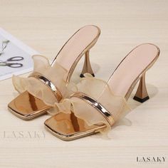 Lasaky - Sensual Sandals Featuring Lacy Netting and Stiletto Heels Elegant Sandals, Trendy Sandals, High Heel Slippers, Chic Sandals, Designer High Heels, Womens Stilettos, Chic Shoes, Square Head, Heel Slippers