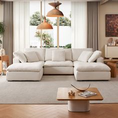 a living room with a large white couch