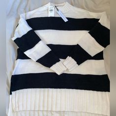 Trendy Striped Sweater - Very Comfortable Nwt Long Enough To Wear With Leggings (I’m 5’ 5”) Sweater With Shirt Underneath For Big Size Womsn, Wear With Leggings, Striped Sweater, Tunic Sweater, Black Cream, Mock Neck, Sweaters For Women, Leggings, Cream