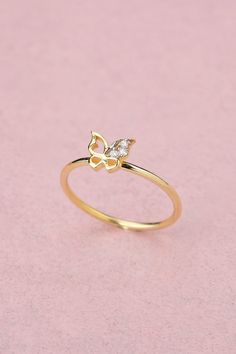 Dainty Gold Diamond Stackable Butterfly Ring, 14k 18k 10k Gold Stacking Ring, Butterfly Ring Gift for Women Our gold diamond rings are perfect choice for a Christmas, Mother's Day, valentine's day, birthday, wedding, anniversary, graduation, engagement, bridesmaid, and best friends gift. It's a good way to show appreciation to your mom, girlfriend, wife, grandmother, grandchildren, daughter, sister, best friend, boss or a co-worker. Also, a special treat just for yourself. FEATURES * Solid Gold Elegant 14k Gold Butterfly Ring For Anniversary, Brilliant Cut Cubic Zirconia Butterfly Ring As Gift, Elegant Gold Butterfly Ring With Diamond Accents, Yellow Gold Butterfly Ring With Diamond Accents As Gift, Elegant Yellow Gold Butterfly Ring With Cubic Zirconia, Fine Jewelry Butterfly Ring For Anniversary, Dainty Gold Sterling Silver Diamond Ring, Fine Jewelry Butterfly Ring With Diamond Accents For Promise, Diamond Accents Butterfly Promise Ring