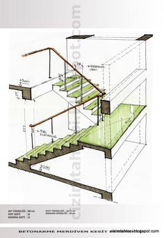 an architectural drawing of a stair case