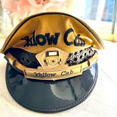 Rare- Vintage Yellow Cab Hat With Badge. Sold As Is. Adjustable Gold Visor Hat, Fitted Gold Cap, Gold Fitted Cap, Yellow Cabs, Vintage Yellow, Man Shop, Hats, Yellow, Color