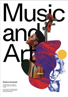 an advertisement for the music and art festival, with a woman's face holding a violin