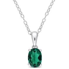 This elegant solitaire pendant is crafted on lustrous sterling silver and features an oval-cut created emerald gemstone in a 4 prong setting. Crafted to excellence with a high polish finish, this lovely pendant is suspended from an 18-inch round cable chain. This bold pendant is sure to add glamor to your jewelry collection. | Belk & Co Lab Created Created Emerald Solitaire Design Pendant with Chain in Sterling Silver, White Classy Pendant, Pendant With Chain, Solitaire Pendant, Emerald Gemstone, Fine Jewellery Necklace, Sterling Silver Necklace, Heart Design, Necklace Designs, Cable Chain