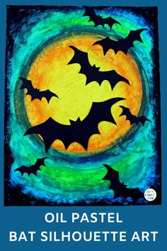 oil pastel bat silhouette art project for kids and adults to do on halloween night