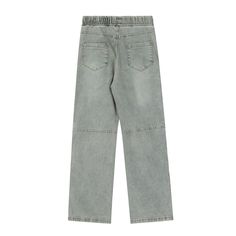 Light-wash denim pants with a relaxed, straight-leg fit. Features an elastic waistband with drawstring for comfort and adjustability. Two large patch pockets on the front add a utilitarian touch. The pants have a unique design element with snap buttons running along the outer seams of both legs. Horizontal seams at the knees provide structure and a subtle workwear aesthetic. Combines casual comfort with functional details for a versatile, street-ready look. Workwear Aesthetic, High Street Fashion, Embroidered Maxi Dress, Rock Revival Jeans, Light Wash Denim, Jeans For Sale, Design Element, Top Trends, Denim Pants