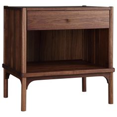 a wooden night stand with one drawer open