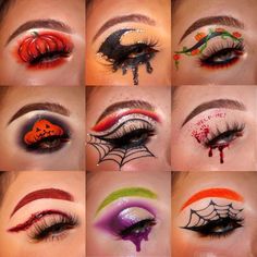 Halloween Eye Shadow Ideas, Pretty Halloween Eye Makeup Looks, Pumpkin Looks Makeup, Halloween Themed Makeup Looks, Cute Make Up Halloween, Makeup For Movie Date, Halloween Theme Eyeshadow, Cute Halloween Eyeliner Looks, Halloween Themed Eye Makeup