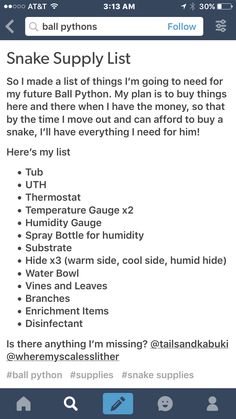 an iphone screen with the text snake supply list on it