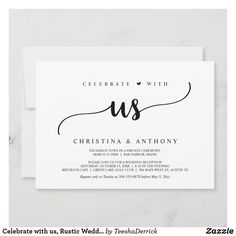 a wedding card with the words celebrate with us and an image of a heart on it