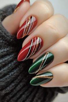 17 Festive Red and Green Christmas Nails To Try This Season Red And Green Christmas Nails, Red And Green Nails, Diy Nail Ideas, Green Christmas Nails, Candy Cane Nails, Christmas Nail Ideas, Solid Color Nails, Festive Nail Art, Red And Green Christmas