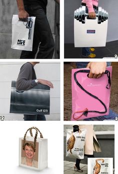 several different images of people carrying shopping bags