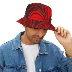 Immerse yourself in the pulsating rhythm of the music and let our Raging Red Groove Vibes Bucket Hat elevate your festival experience. Designed for the passionate music lovers, EDM enthusiasts, and dedicated Red Rocks show goers, this hat is your ticket to an unforgettable adventure. Crafted from 100% polyester, it offers durability and comfort to withstand even the most energetic raves. Its Raging Red color scheme, inspired by the beats that fuel your soul, is all about expressing your passion. Available in two sizes with a sewn-in label, this bucket hat ensures style never compromises comfort. With the Raging Red Groove Vibes Bucket Hat, you're not just attending a festival, you're embracing a lifestyle of joy, euphoria, and exhilarating energy. Make every beat count. #RagingRedGroove #M Adjustable Black Hat For Music Festival, Adjustable Casual Bucket Hat For Music Festival, Adjustable Red Bucket Hat, Adjustable Black Artistic Hat, Black Adjustable Artistic Hat, Artistic Adjustable Black Hat, Artistic Black Adjustable Hat, Trendy Red Festival Hat, Red Bucket Hat For Festivals